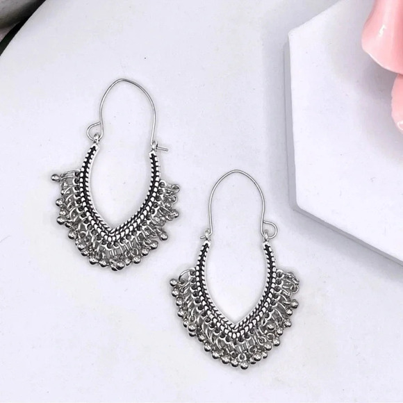 Silver Boho Hoop Earrings - Picture 1 of 4
